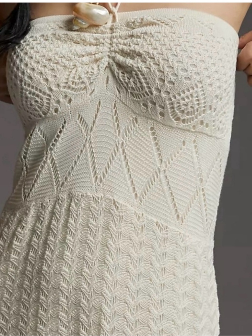 Farm Rio Anthropologie Summer Cream Strapless Crochet Dress Size Medium EUC - Picture 13 of 15